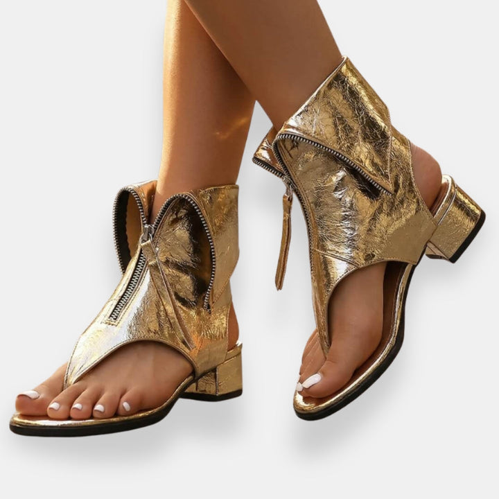 Vienna | Metallic zip-up sandals