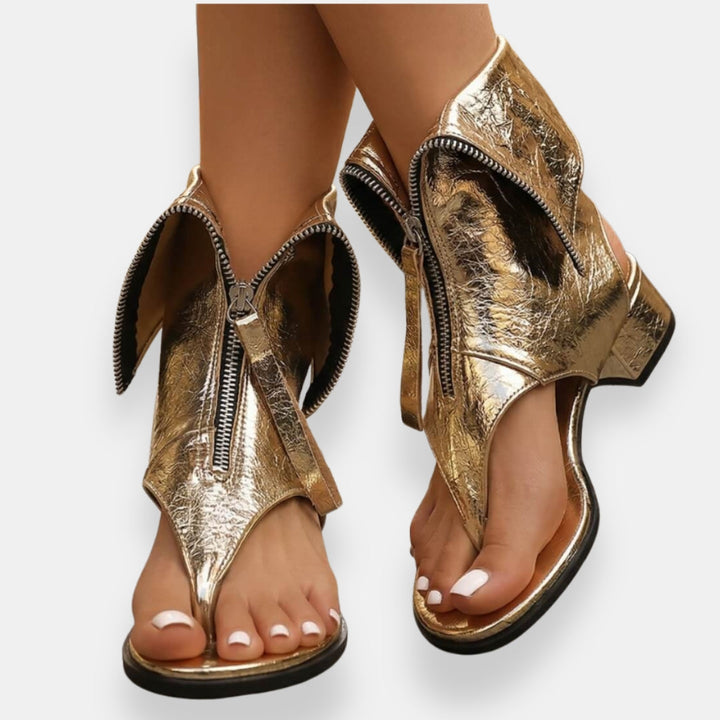 Vienna | Metallic zip-up sandals