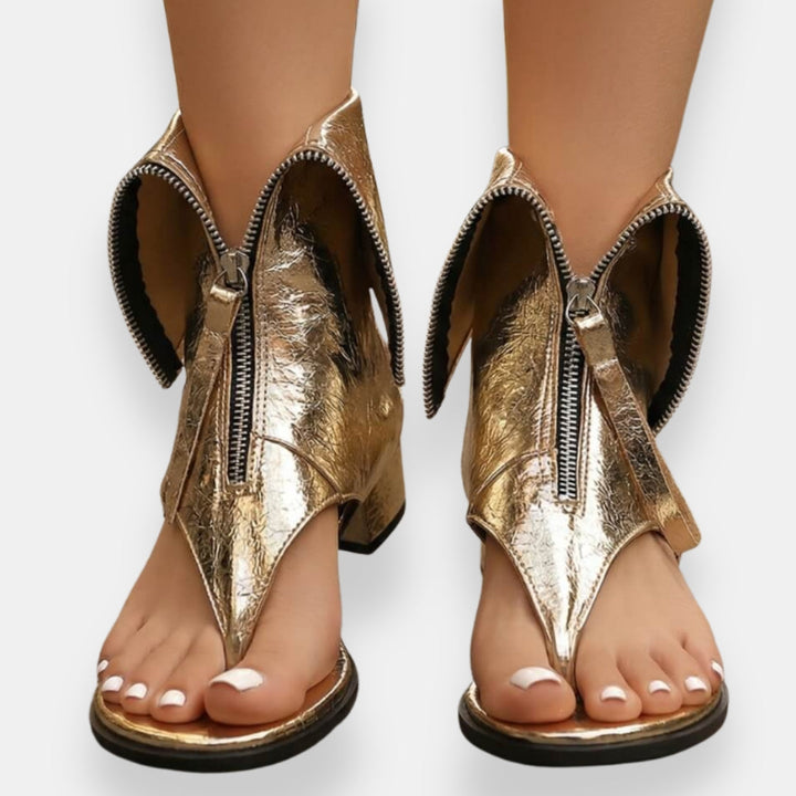 Vienna | Metallic zip-up sandals