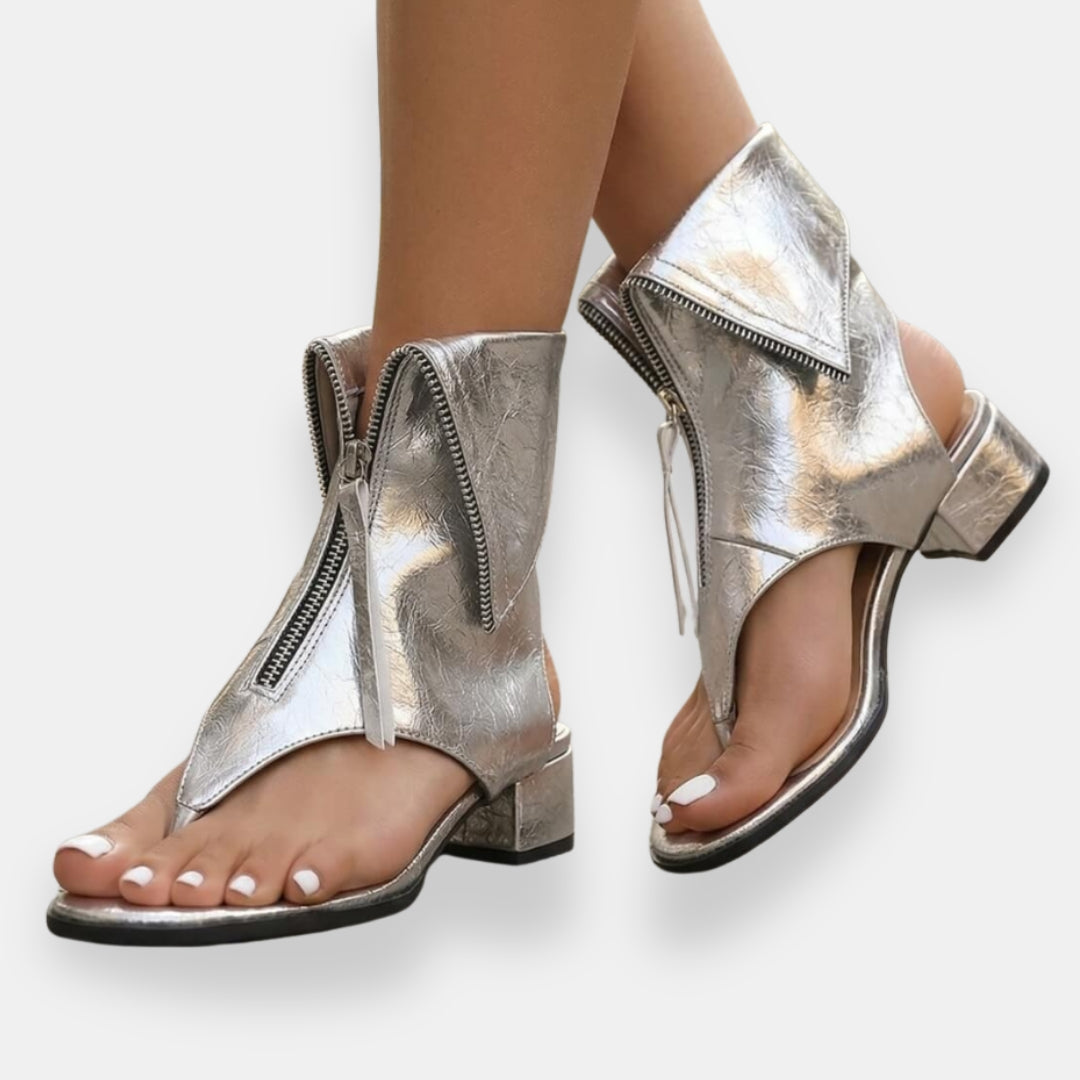 Vienna | Metallic zip-up sandals