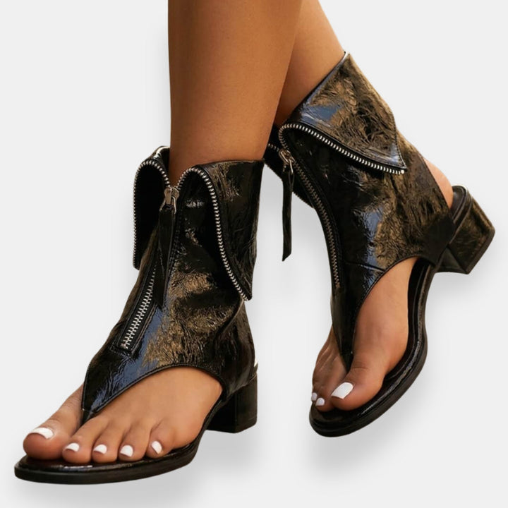 Vienna | Metallic zip-up sandals