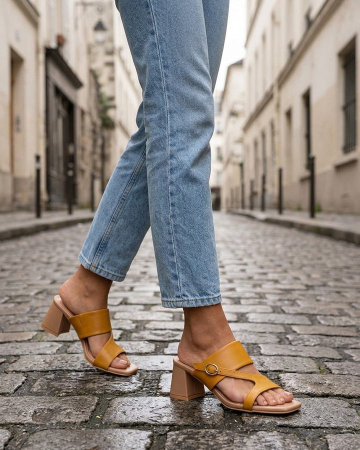 Plain sandals with an asymmetrical strap - Beige