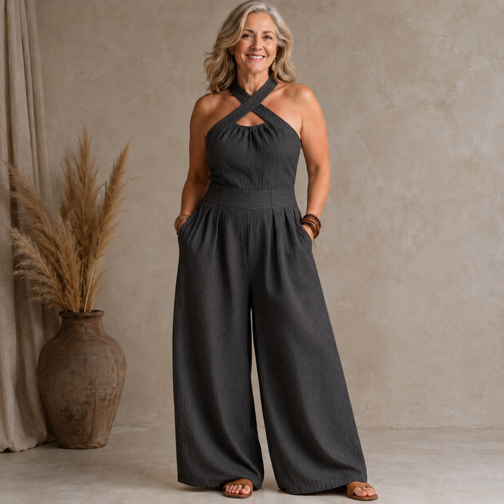 Bianca | Linen and Cotton Jumpsuit with Elegant Cross-Neckline