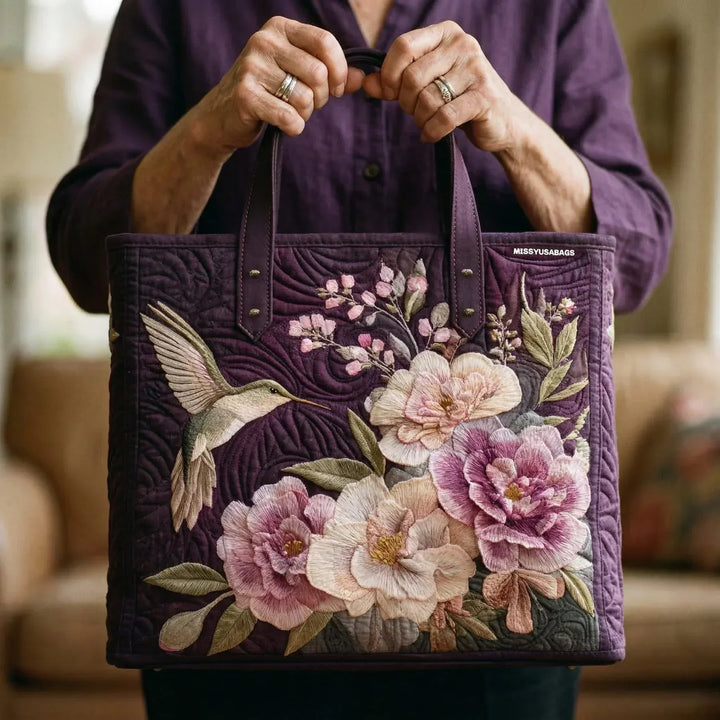 Quilted Artisan Bag - Hummingbird and Orchids