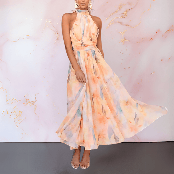 ESTHER™ | Halterneck Watercolour Print Dress